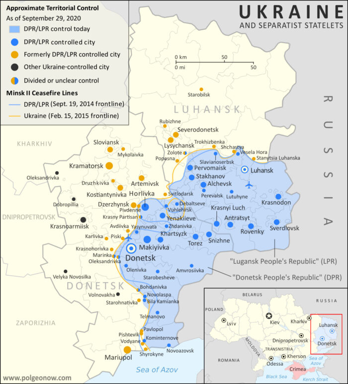 2020 09 29 ukraine donbass frontline map of donetsk lugansk peoples republics